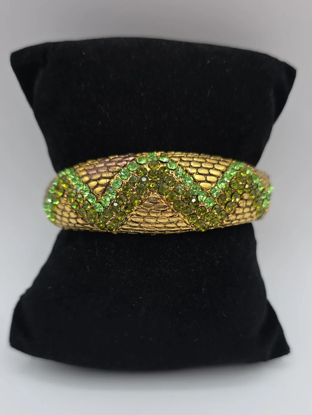 Bangle Clamper Bracelet with Green Crystal Accent